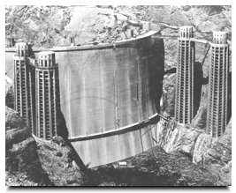 Lake Mead filling behind the upstream face ofHoover Dam during it's construction in 1935.