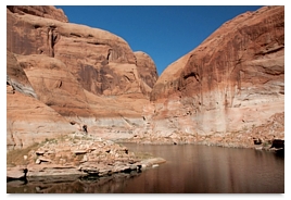 Low water levels in late 2014 at Lake Powell, which is a Colorado River water reservoir built along the border of Utah and Arizona.