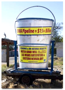 A protest sign in Baker, Nev., opposes the Southern Nevada Water Authoritys proposed 300-mile pipeline from Las Vegas to the Great Basin area, where groundwater would be transported to the states population center.